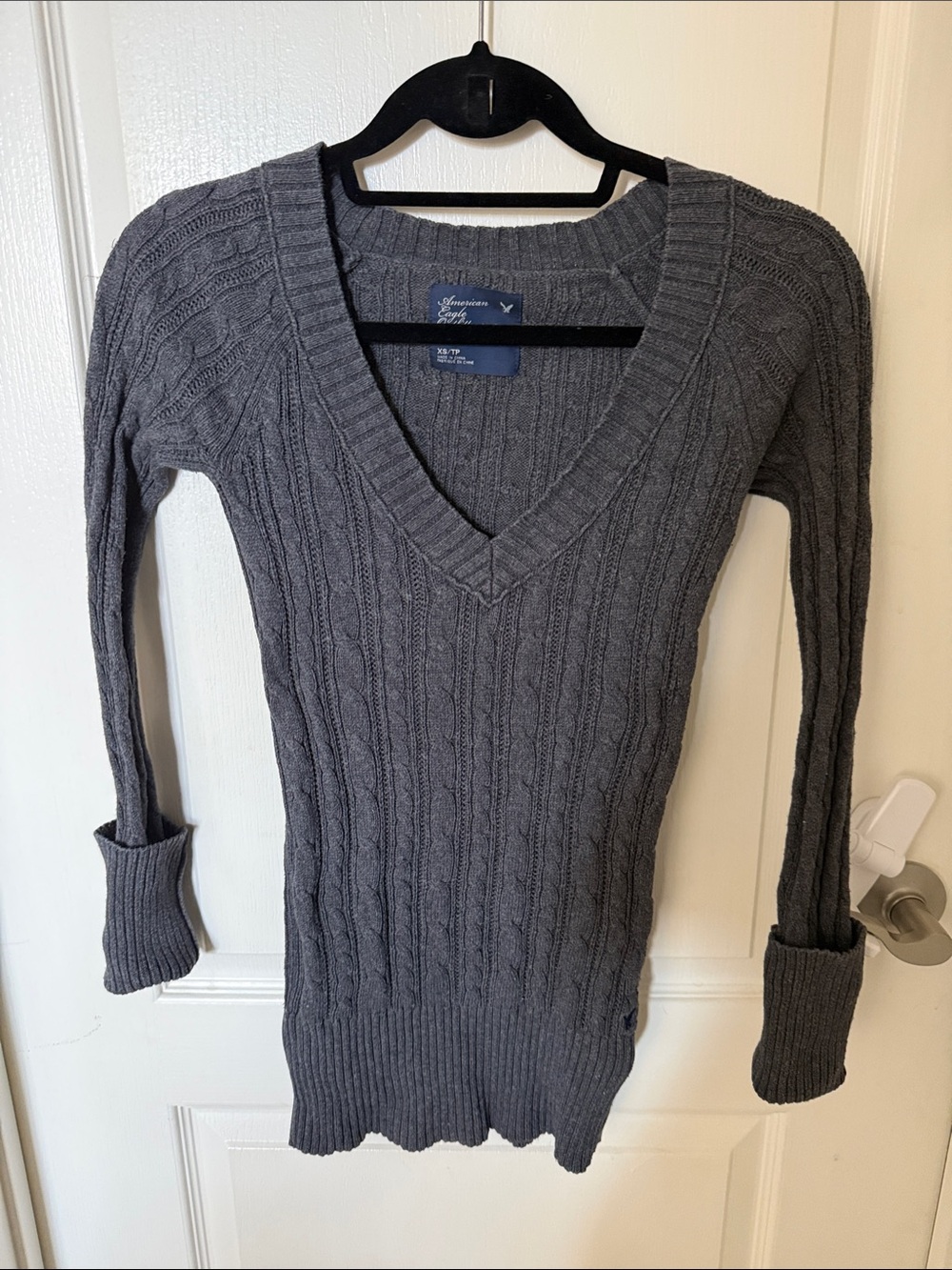 American Eagle Outfitters Charcoal Cable Knit V-Neck Sweater